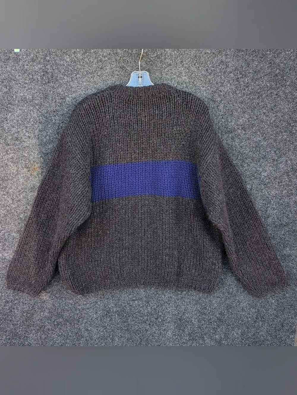 Vtg J Crew Sweater Large Gray Hand Knit Wool Stripe Fisherman Crew Oversized